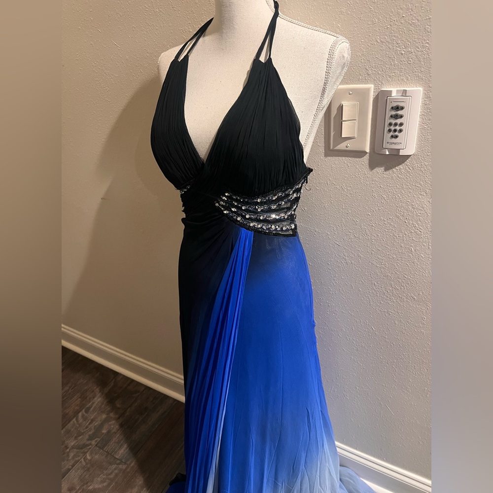 Black and Blue Backless Prom Dress
